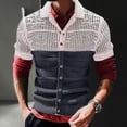 thumbnail image 3 of Men T-shirt Colorblock Knit Top Streetwear Casual Shirts Lapel Button Cardigan, 3 of 11