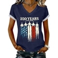 thumbnail image 3 of KDDYLITQ Womens 250 Anniversary Usa Tshirt Independence 250th Birthday V Neck Tees Liberty Usa Star Stripes 4th July T-Shirts 250 Years Birthday Floral Short Sleeve Tops Navy M, 3 of 5
