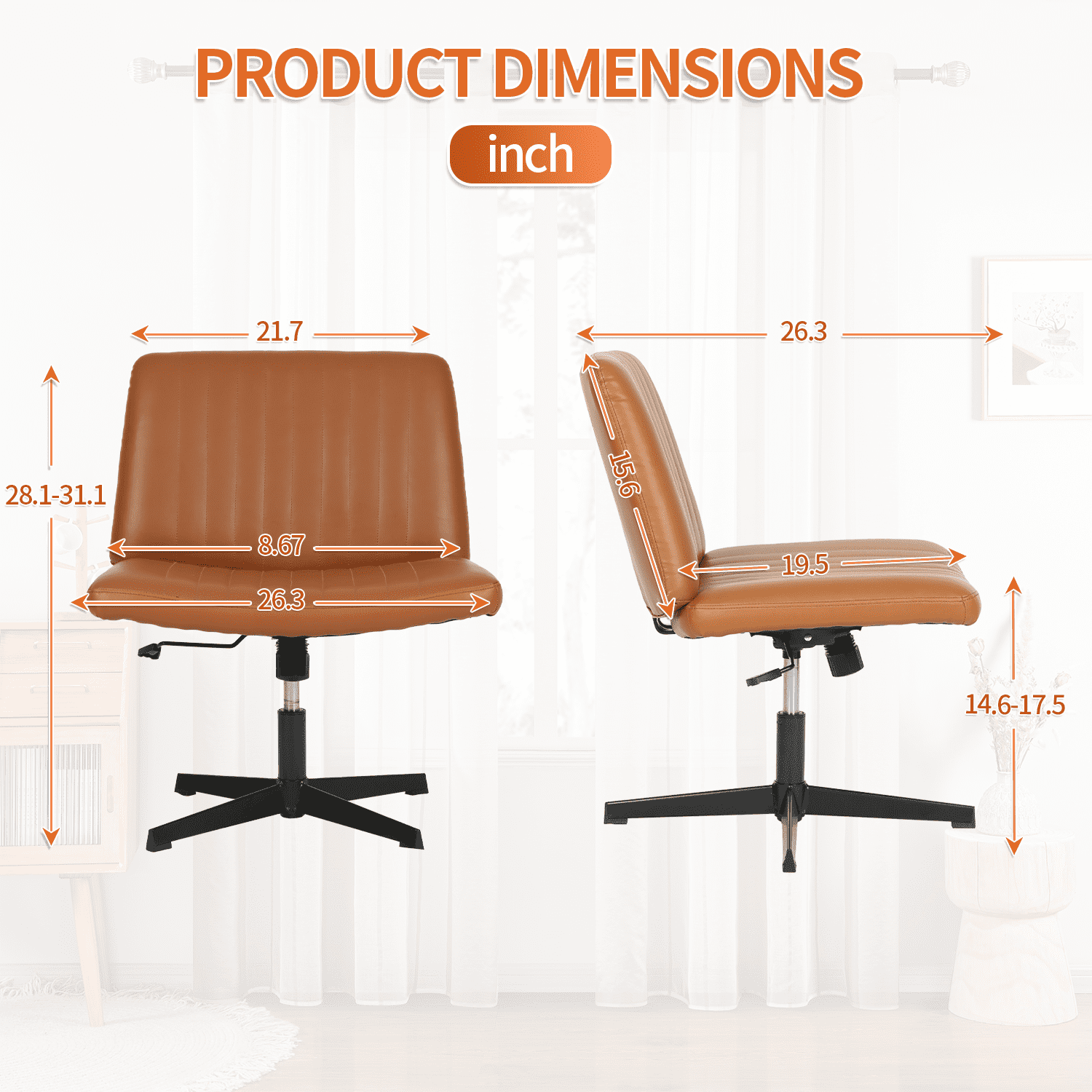 BIQWBIC Crisscross Chair Armless Vanity Chair Adjustable Home Office Desk Chair with No Wheels, Brown