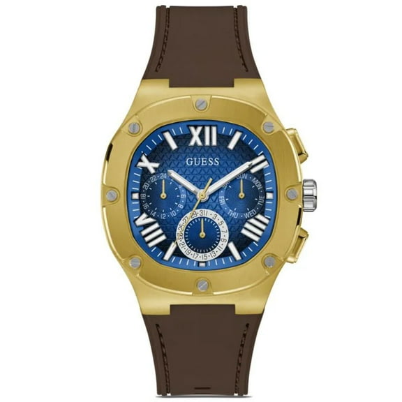 Guess Men's Brown Gold Tone Multi-function Blue Dial Watch - GW0571G5