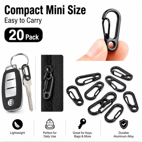 20 Pack Mini Carabiner Clips, Small Spring Snap Hook Keychains for Bags, Keys and Outdoor Gear, TIKA