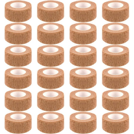 24 Pack Self Adherent Cohesive Wrap Bandages 1 Inches X 5 Yards,First Aid Tape, Elastic Self Adhesive Tape, Athletic, Sports wrap Tape, Bandage Wrap for Sports, Wrist, Skin Colour Athletic Tape