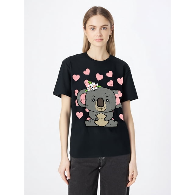 Valentines Day Koala Flowers Toddler T-Shirt For WomenFather's Day, Mother's Day, New Year, Spring FCamisetas de verano para mujer, manga corta, cuello redondo, casual, lindo, con gráficos, camisetas