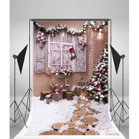 - MOHome Polyster 5x7ft Christmas Decoration Tree Backdrop Stocking Pine Twigs Firewoods Heavy Snow Countyard Winter Xmas Photography Background Kids Children Adults Photo Studio Props