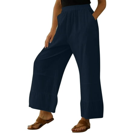 

Larisalt Pants For Women Women s Comfy Pajama Pants Casual Drawstring Lounge Wide Leg Pants Navy M
