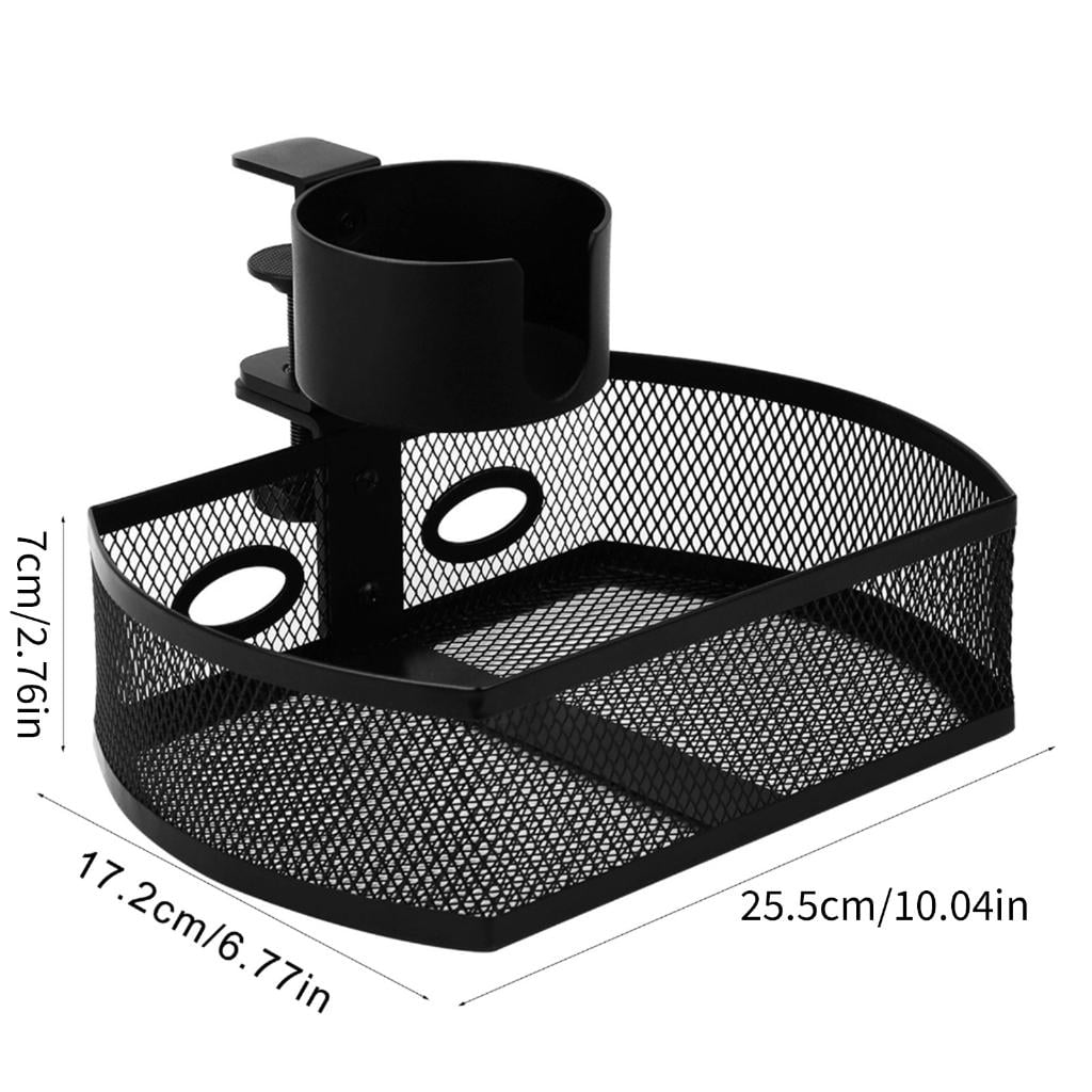 HannLk Office Supplies Holder Under Desk Storage with Rotating Drawer and Cup Holder