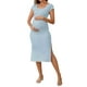thumbnail image 1 of Vestidos de maternidad ajustados y fruncidos para mujeres Inspire Chic, vestido de embarazo de punto acanalado para sesión de fotos, pequeño, azul claro, 1 of 6