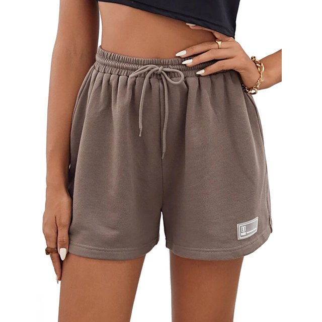 Pantalones cortos deportivos para mujer Cintura elástica Cierre con cordón Piernas anchas Estilo casual Pantalones cortos de verano Gris XL