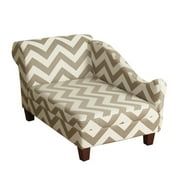 Benjara BM195747 Chevron Pattern Fabric Upholstered Pet Chaise Lounger with Tapered Wooden Feet - Cream & Brown