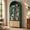 Wood-Green, variant on HLR 70" Tall Arched Bookshelf, Kitchen Pantry Storage Cabinet, 4-Tier Bookcase with 2 Doors for Living Room, Kitchen, Home Office, Black