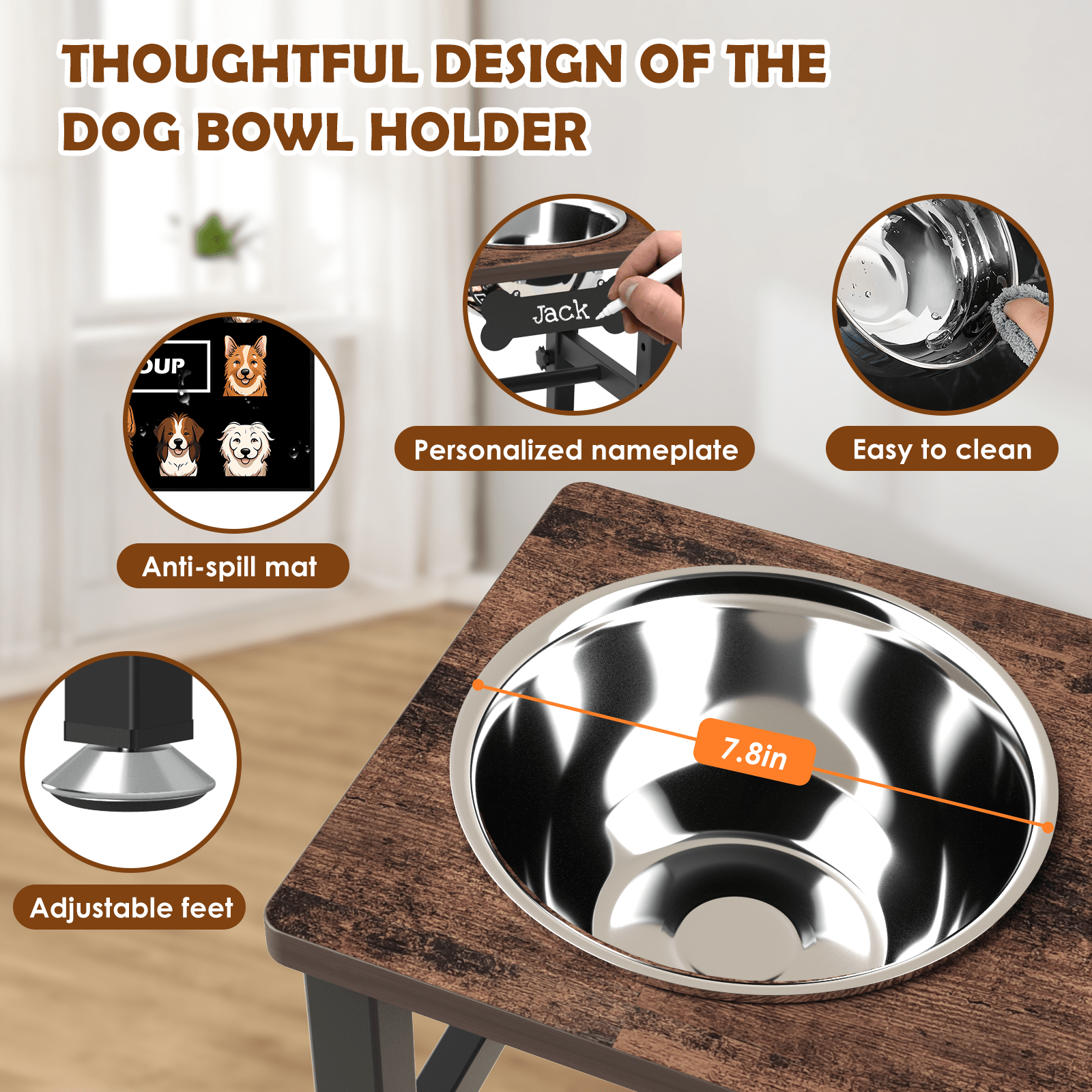 ADENGL Elevated Dog Bowl Stand Adjustable with Stainless Steel Bowls photo 6