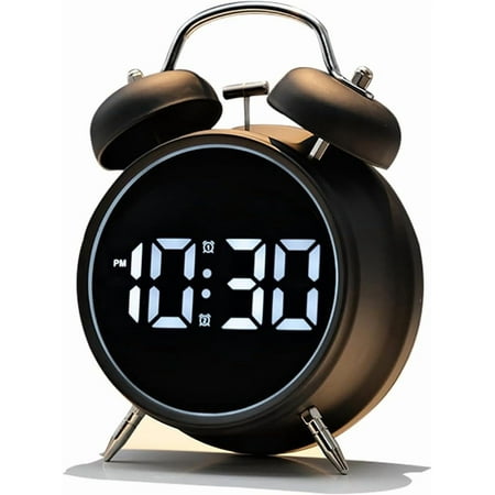 Extra Loud Alarm Clock for Heavy Sleepers Adults, Teens,Kids,Cute Retro Metal,Old Fashioned with Twin Bells,Battery Operated or Plug in,Small Digital Desk