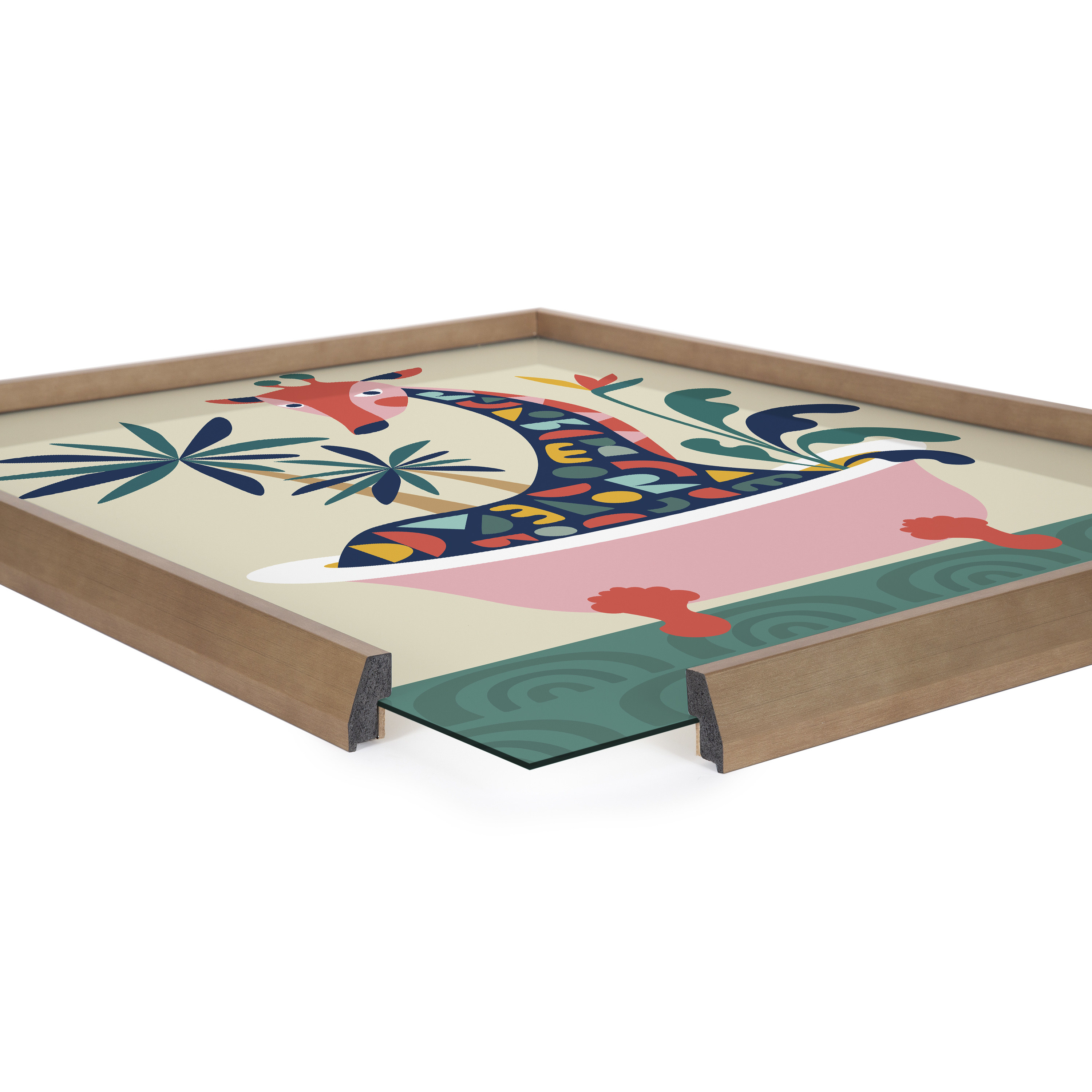 Kate and Laurel Blake Mid Century Modern Giraffe in Bathtub Framed Printed Glass Wall Art by Rachel Lee of My Dream Wall, 18x24 Gold, Decorative Colorful Animal Art for Wall