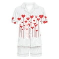 thumbnail image 4 of yoeyez Womens Pajama Silk Satin Pajamas Set Love Heart Printed Sleepwear 2 Piece Sets Button Down Short Sleeve Tops and Shorts Pjs Set Loungewear White M, 4 of 6