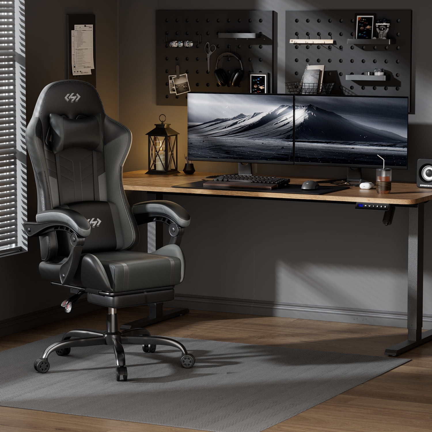 HLDIRECT Ergonomic High Back Gaming Chair with Pocket Spring Cushion, Game Chair with Footrest & Lumbar Massage, Gamer Chair, Computer Chair for Adults, Black & Gray