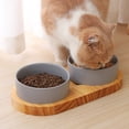 thumbnail image 3 of Laklulu Cuenco de cerámica de Madera Maciza para Gatos Antivuelco Utensilios de Comida universales para Perros y Gatos con Rejilla de Madera, 3 of 5