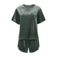 thumbnail image 6 of Bjutir Short Sets For Women Outfit Ladies Autumn Winter Loose Plus Size Pajamas Gold Velvet Round Neck Solid Color Warm Short Sleeve Topsd Shorts Home Clothes Green 5Xl, 6 of 7