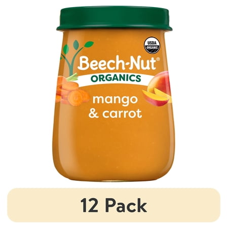 (12 pack) Beech-Nut Organics Stage 2 Organic Baby Food, Mango & Carrot, 4oz Jar