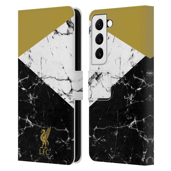 Head Case Designs Officially Licensed Liverpool Football Club Marble Gold Liver Bird Leather Book Wallet Case Cover Compatible with Samsung Galaxy S22 5G