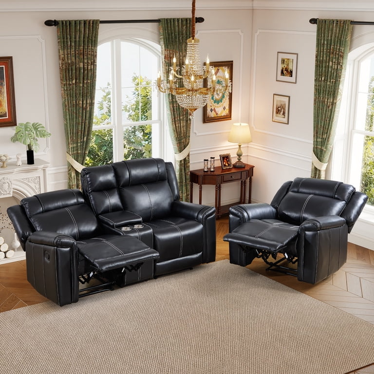 Ebello 3-Seater Faux Leather Recliner Sofa Set, Manual Reclining