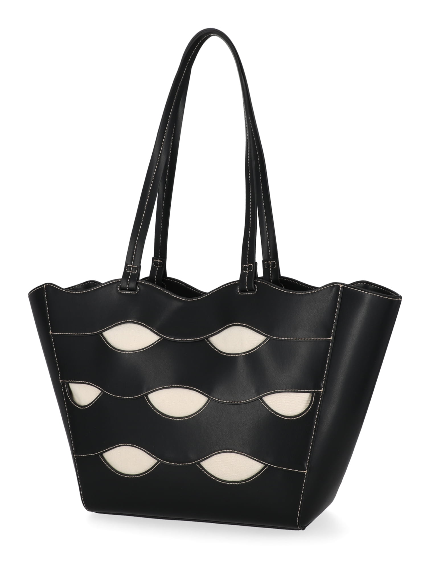 Free Assembly Women's Allegra Faux Leather Cut Out Tote Handbag, Black/Cream