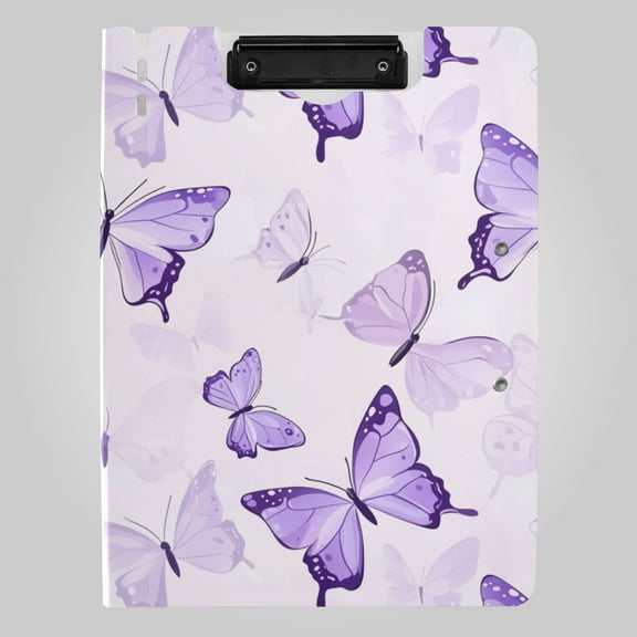 Purple Butterflies Flying Foldable Binder Folder Clipboard with Pen Slot Double Clips A4 Size File Storage