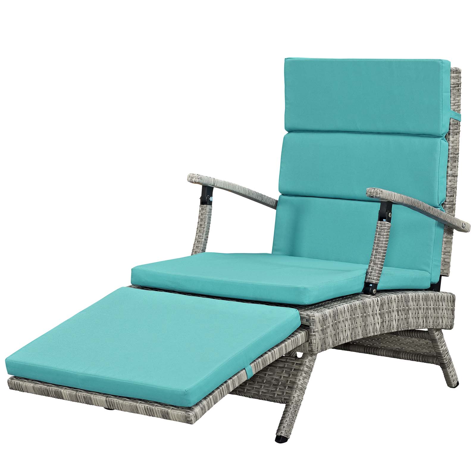 Contemporary Modern Urban Designer Outdoor Patio Balcony Garden Furniture Lounge Chair Chaise, Fabric Rattan Wicker, Blue - image 1 of 9