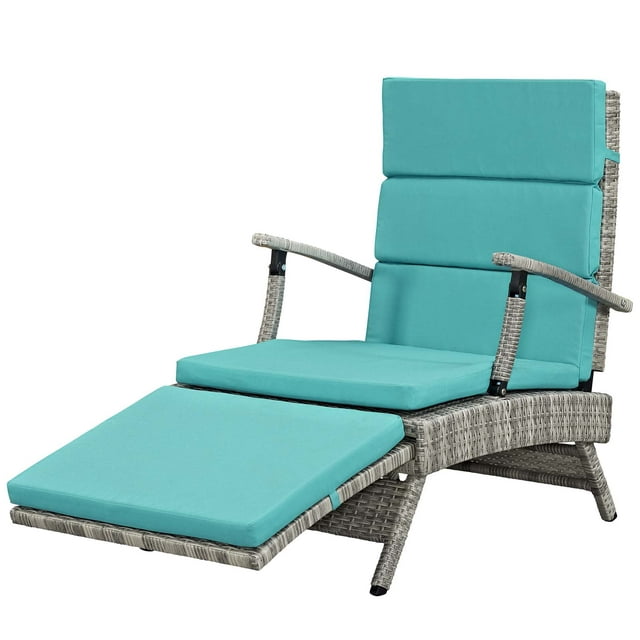 Contemporary Modern Urban Designer Outdoor Patio Balcony Garden Furniture Lounge Chair Chaise, Fabric Rattan Wicker, Blue