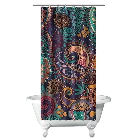 Small Stall Narrow Shower Curtain 36"W x 72"L – Tropical Bohemian Leaves, Mid-Century Abstract Boho Botanical Bathroom Decor, Vintage Floral Palm Leaf Pattern, Rustic Tribal Folk Style
