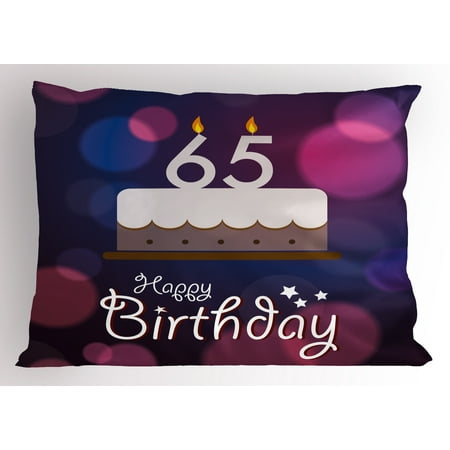 65th Birthday Pillow Sham Birthday Ceremony Artwork with Cake Hand Writing Calligraphy Best Wishes, Decorative Standard King Size Printed Pillowcase, 36 X 20 Inches, Blue Pink White, by (The Best King Cake)