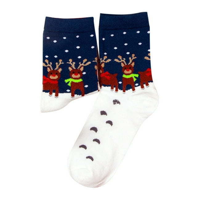 TIEVOSA Bas Mi-Mollet Imprimés de Noël Bas pour Femmes Chaussettes Festives (Marine)