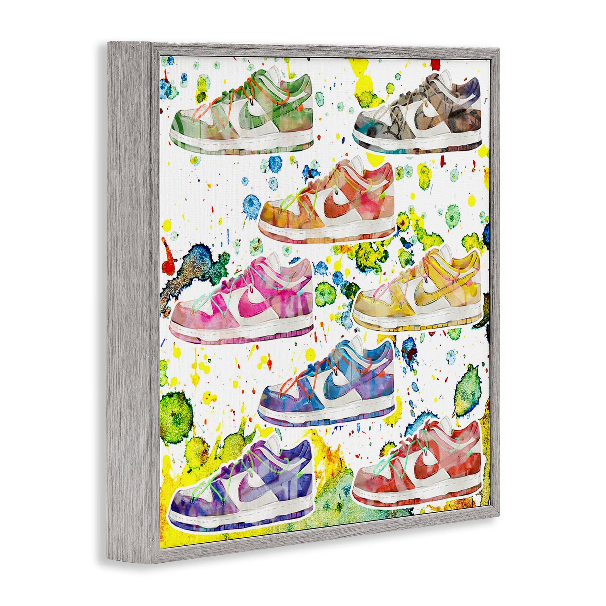 Stupell Industries Paint Splatter Sneakers Beauty & Fashion Painting Gray Framed Art Print Wall Art, 24 x 24