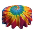 thumbnail image 4 of Rainbow Tie Dye Mandala Pattern Round Tablecloth 60"x60",Wrinkle Wipeable Table Cloth for Kitchen Dining Room Picnic Patio Party, 4 of 6