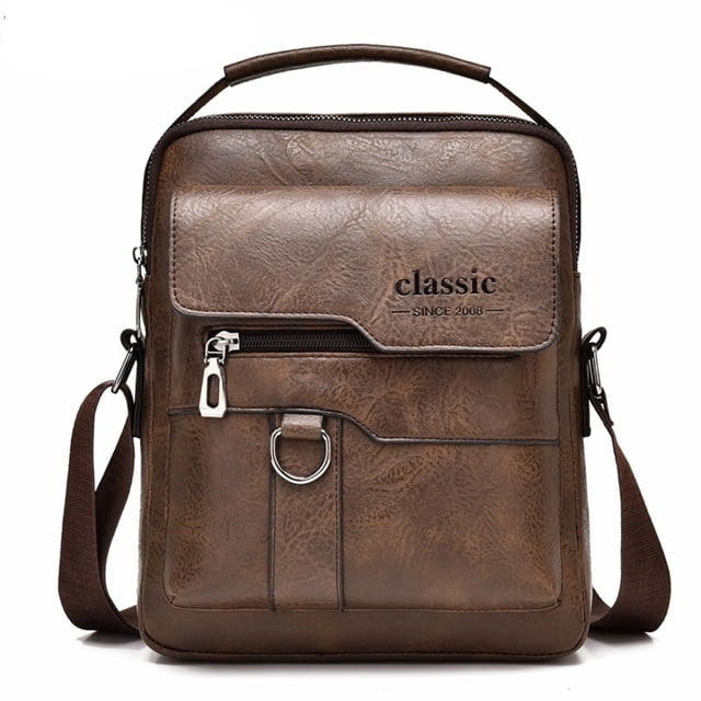 Bolso bandolero de cuero para hombres | Bandolera vertical vintage | Bolso de hombro ajustable | Cartera de Mensajero Empresarial | Organizador Multi-Bolsillo | 22x8x26cm | Encaja en dispositivos de