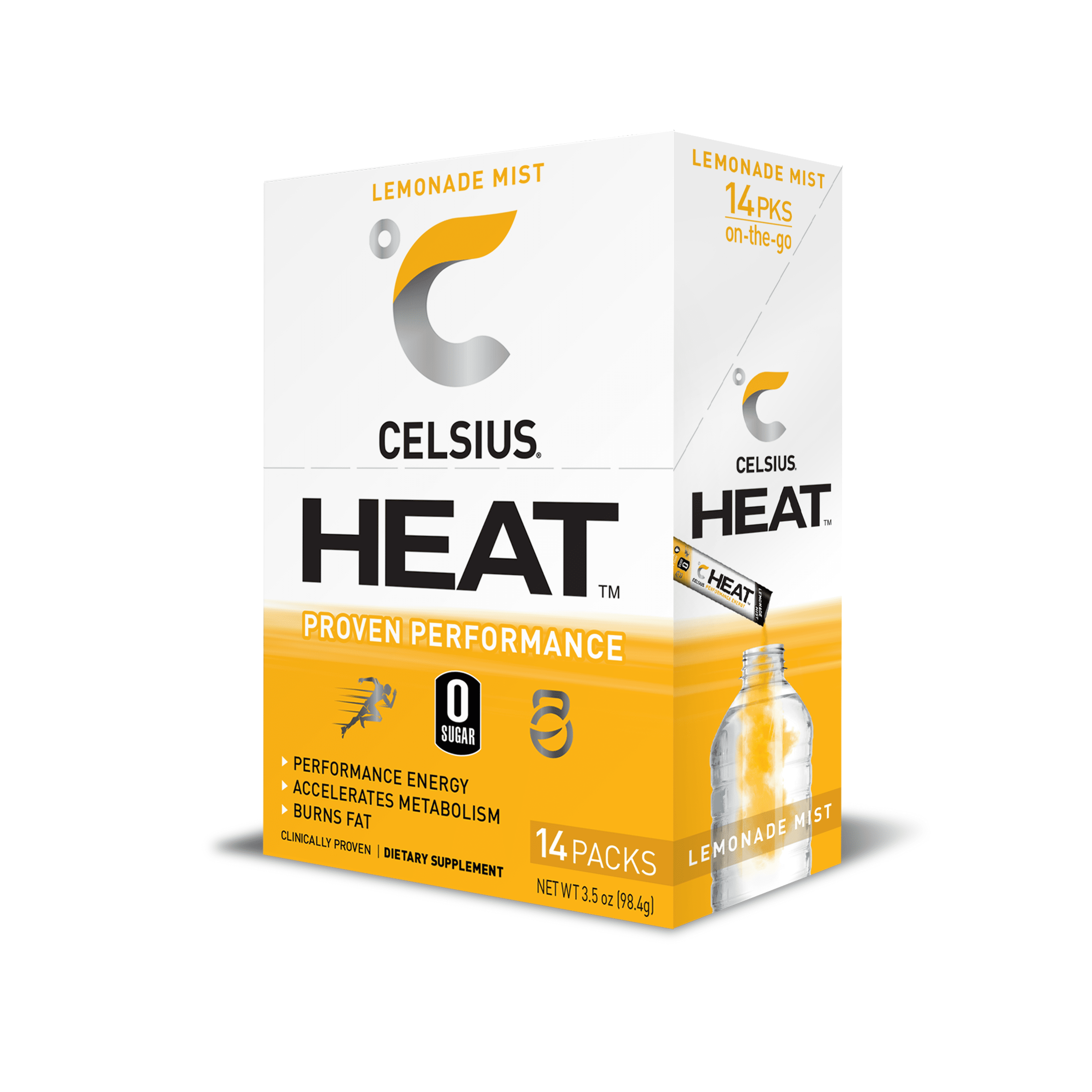 CELSIUS HEAT OntheGo Performance Energy Powder Stick Packets, Lemonade Mist (Pack of 14