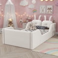 thumbnail image 3 of Twin Size Upholstered Platform Bed with Rabbit Cushion, Floor Upholstered Bed with Removable Side Rails, 3 of 9