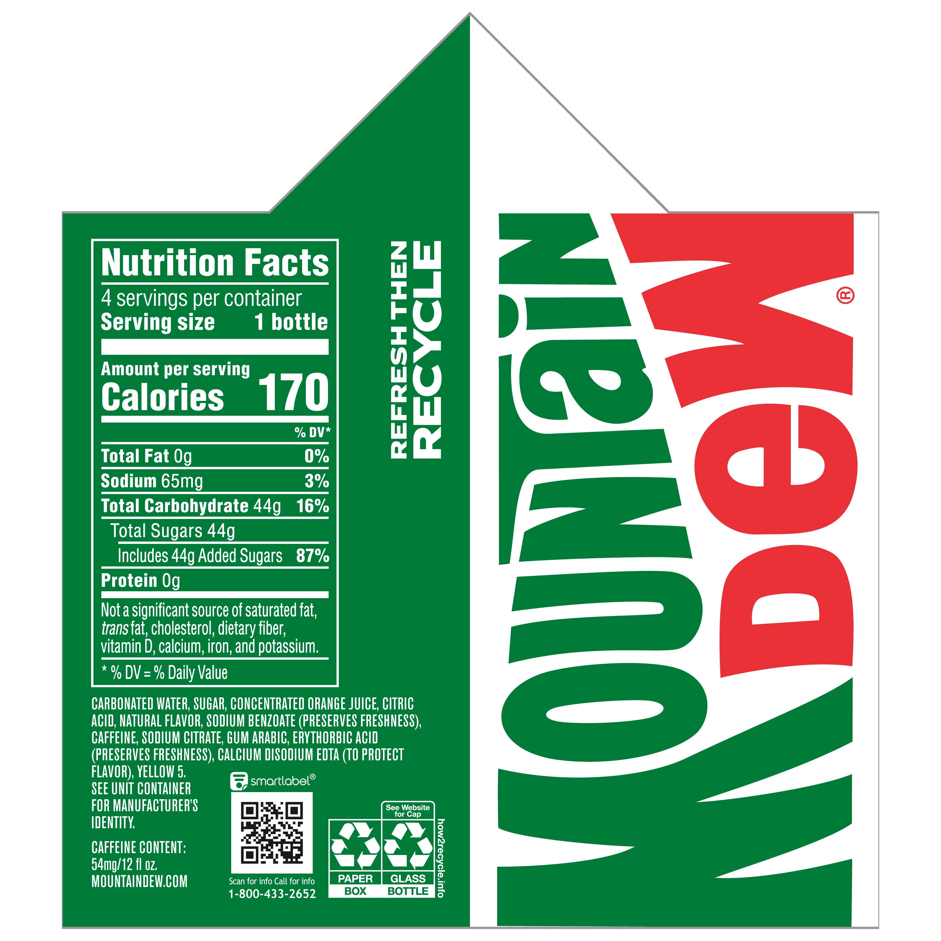 Mountain Dew Soda Pop, 12 fl oz, 4 Pack Glass Bottles