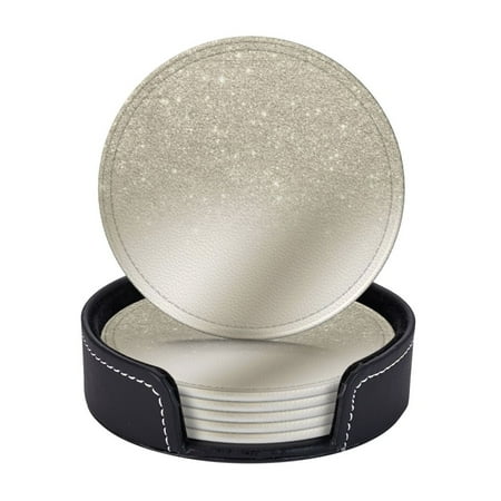 

6 Pcs Leather Coasters Modern Pearl Glitter Ivory Ombre Gradient Metallic Coasters For Drinks Cup Mat Pad Housewarming Gift Ideal For Home Decor