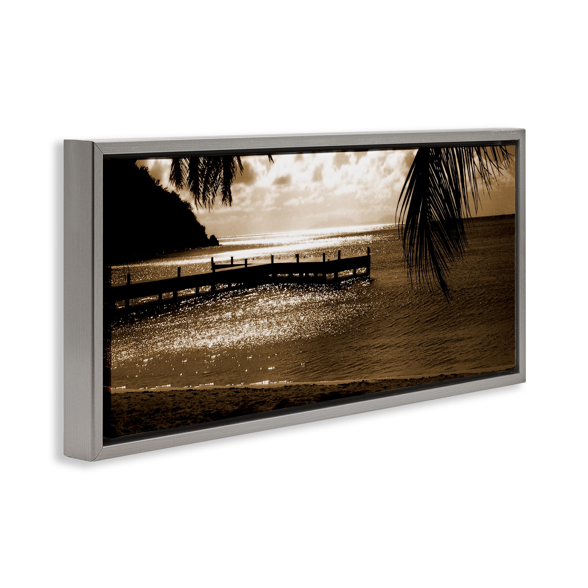 Stupell Industries Wooden Jetty Dock Landscape & Nature Photography Gray Floater Framed Canvas Art Print Wall Art, 25 x 11