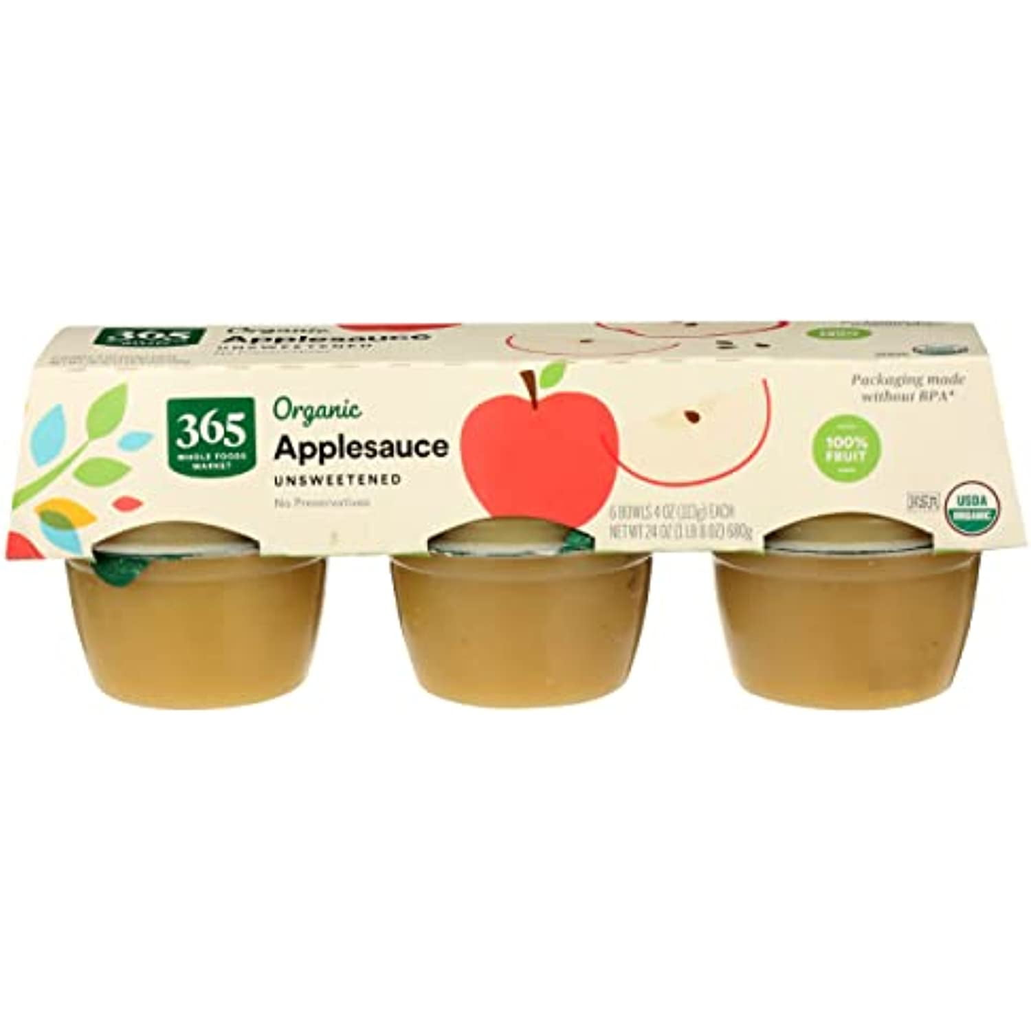 365 By Whole Foods Market, Apple Sauce Unsweetened Organic, 4 Ounce, 6