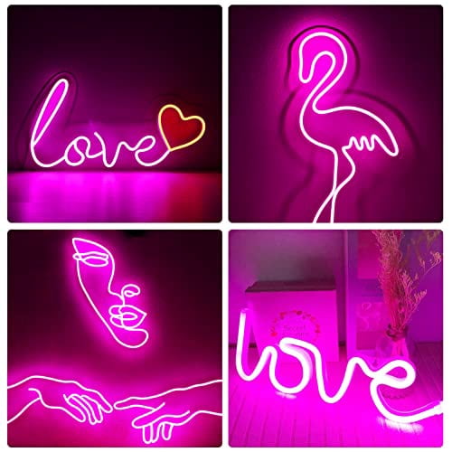 Galgreen Neon Rope Lights, 16.4ft Rope Lights with Dimmable Remote and Adapter, Waterproof Flexible Smart Led Strip Lights for Bedroom, Super Bright, DIY Neon Sign, Indoors Outdoors Wall Decor, Pink