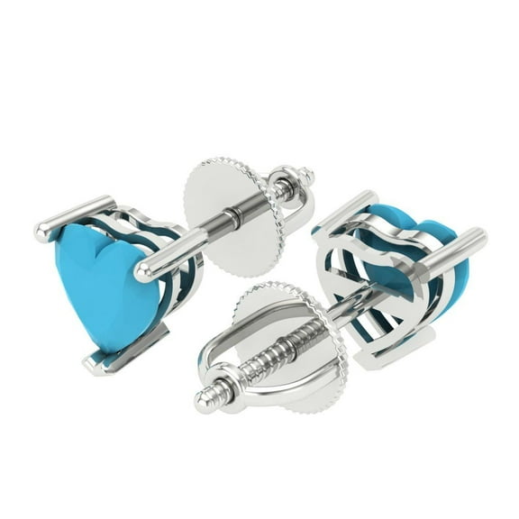1 Ct Heart Cut Studs Blue Turquoise 14K White Solid Solid Gold Everyday Dainty Earrings Screw Back