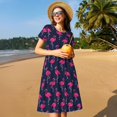 thumbnail image 4 of Vsdgher Cute Flamingo for Womens Summer 2025 Casual Midi Maxi Dresses Lightweight Short Sleeve Round Neck Beach Dress -XX-Large, 4 of 7