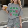 thumbnail image 2 of Clothes for Girls 7-8 Sets Summer Sets for Girls Children's St. Patrick's Day Printed Short Sleeve Round-Neck Shirts Two-Piece Set for Kids（4-16 Years）, 2 of 6