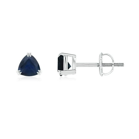 Sapphire Trillion Earrings - September Birthstone Earrings - Double Claw-Set Trillion Sapphire Stud Earrings in 14K White Gold (4mm Blue Sapphire) - SE1094S-WG-A-4