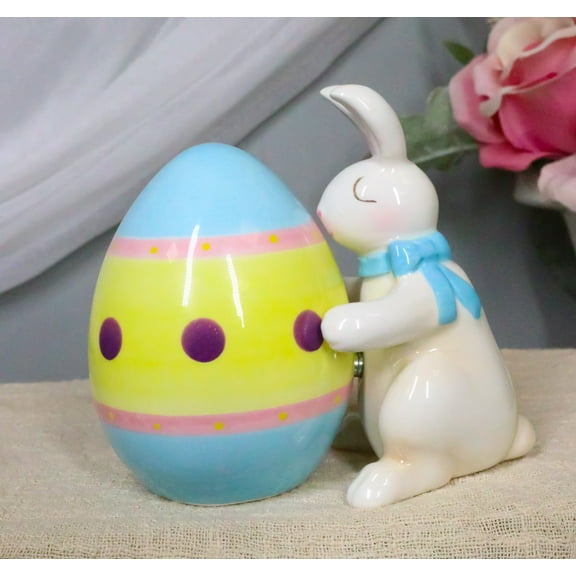 Ebros Rabbit Kissing Giant Egg Salt And Pepper Shakers Magnetic Figurine Set