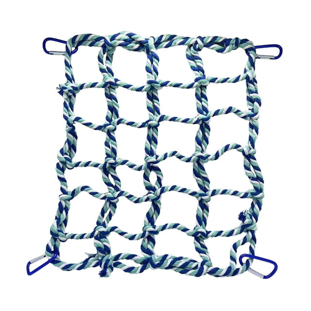 Hamaca colgante para mascotas, red de cuerda para pájaros, juego, accesorios para jaulas, red de cuerda para escalar ratas, escalera para pájaros, azul