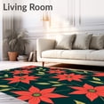 thumbnail image 2 of ODIKA 8'x10' Machine Washable Non-Slip Area Rug, Magical Poinsettia Bloom Bath with Petal and Leaf Arrangement High Traffic Rug with Pad, Red, 608948, 2 of 8