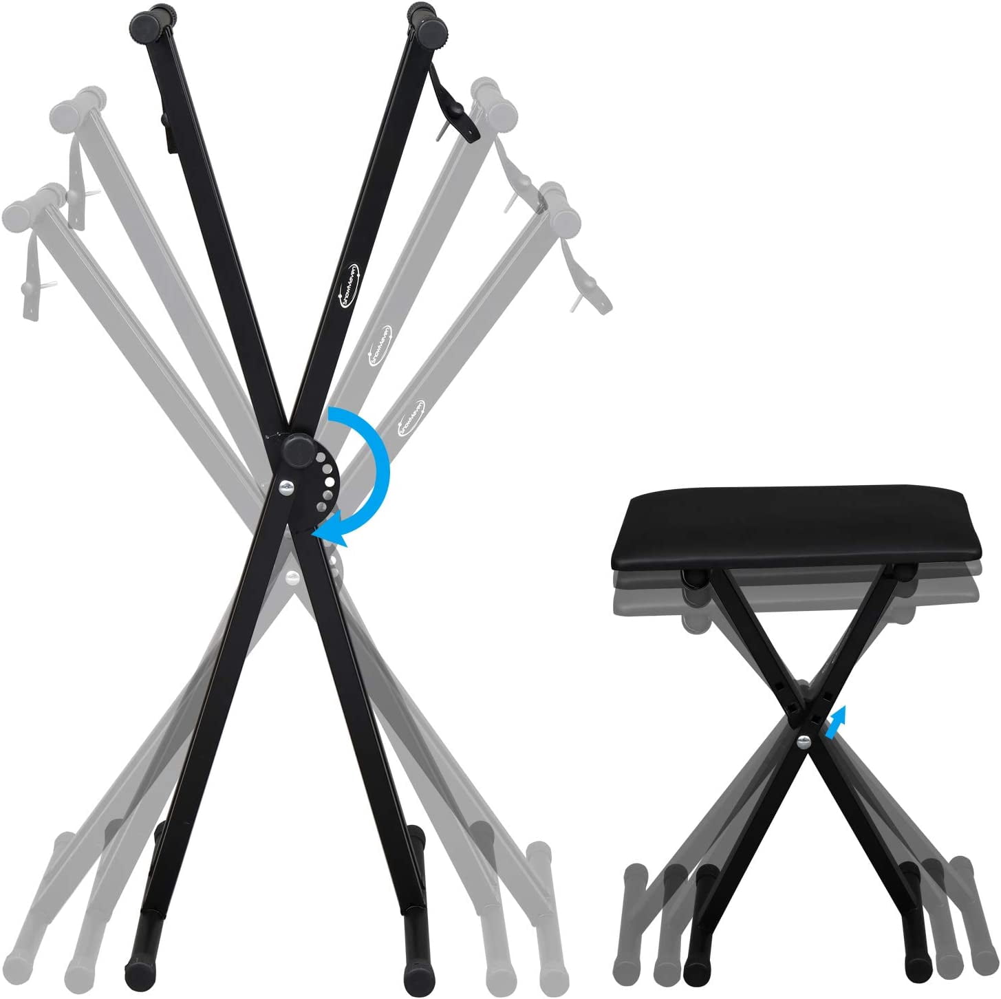 Heavy Duty Keyboard Stand and Bench, Piano Stand and Keyboard Bench with Adjustable Height and Portable (Double-X)