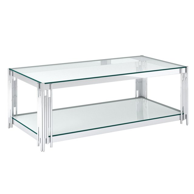Table de Basse Rectangulaire Contemporaine en Métal et Verre - Argent